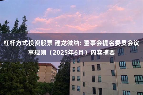 杠杆方式投资股票 建龙微纳: 董事会提名委员会议事规则（2025年6月）内容摘要